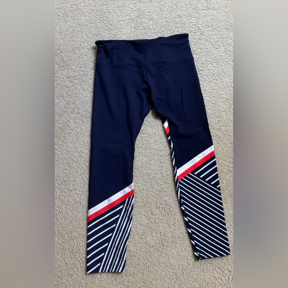 Lorna Jane Navy and Red Striped Leggings